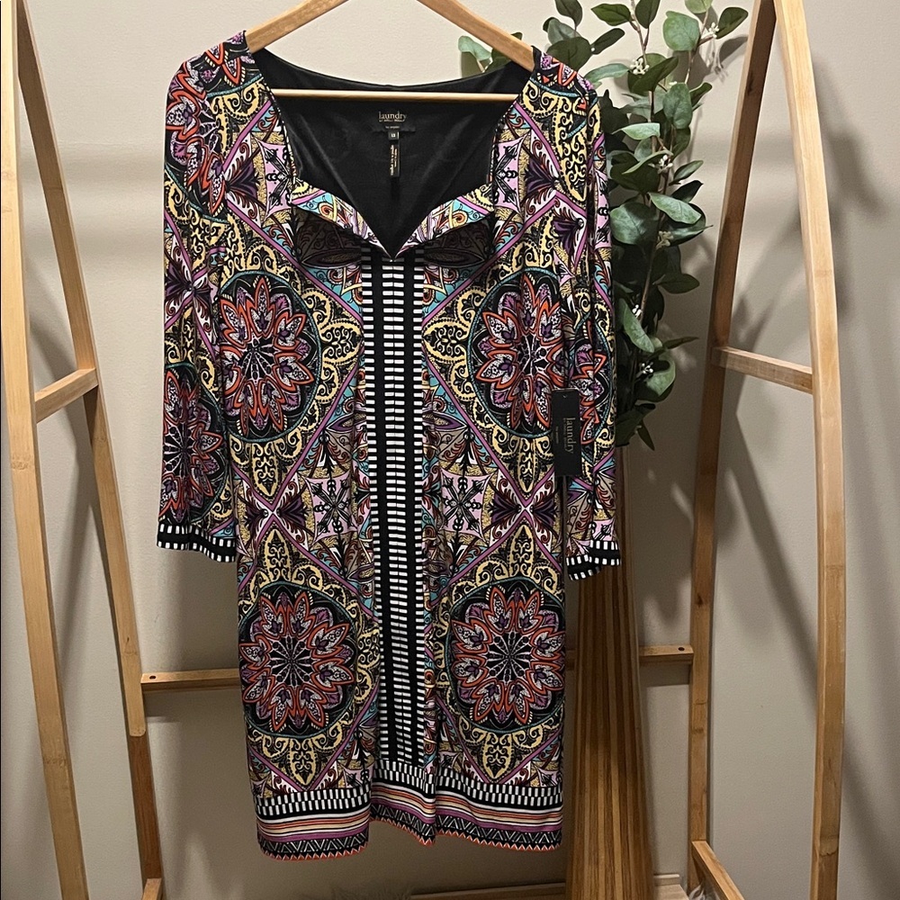 NWT Laundry By Shelli Segal Dark Patterned Dress